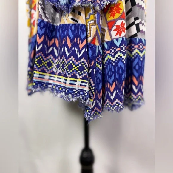 Freeway Vibrant Blue Bohemian Maximalist Fun Flutter Sleeve Tunic Dress size M - Picture 4 of 11